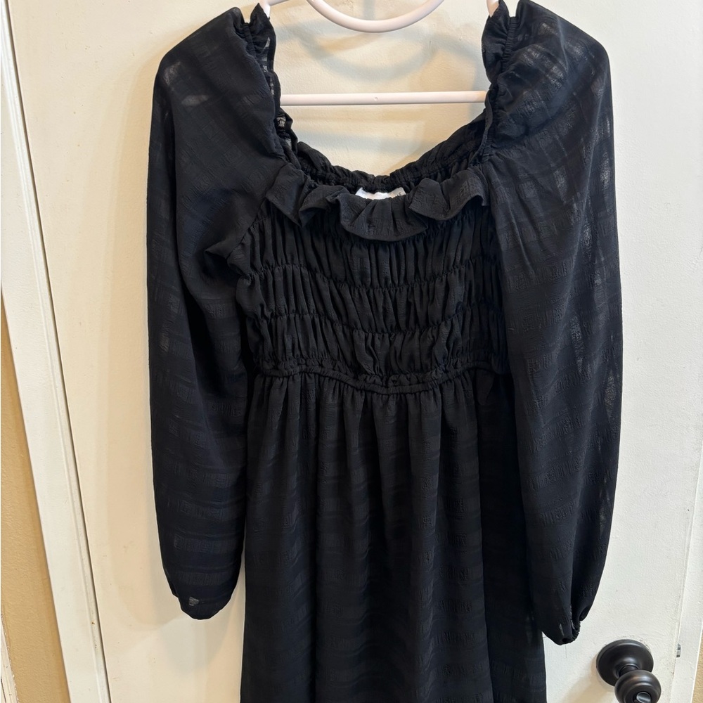 Black Long Sleeve Smocked Dress